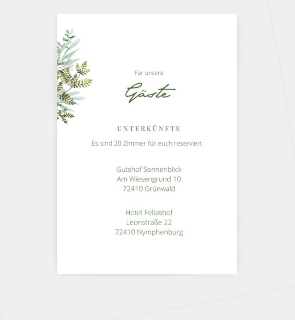Einlegeblatt bedruckt Hochzeit Green Romance