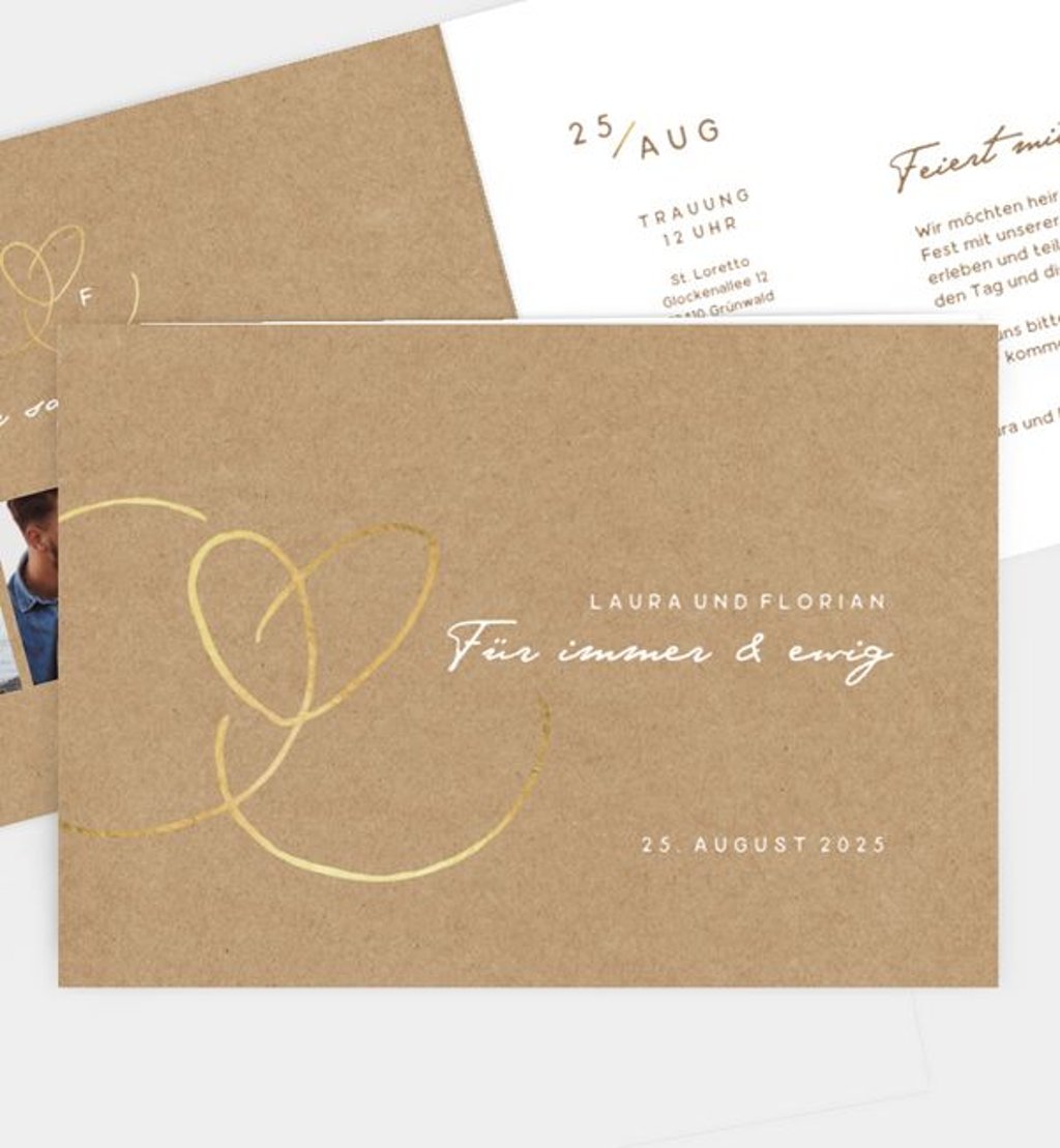 Einladungskarte Hochzeit Ewiges Herzgold · Crafty