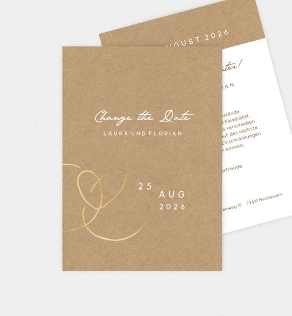 Change-the-Date-Karte Hochzeit Ewiges Herzgold · Crafty