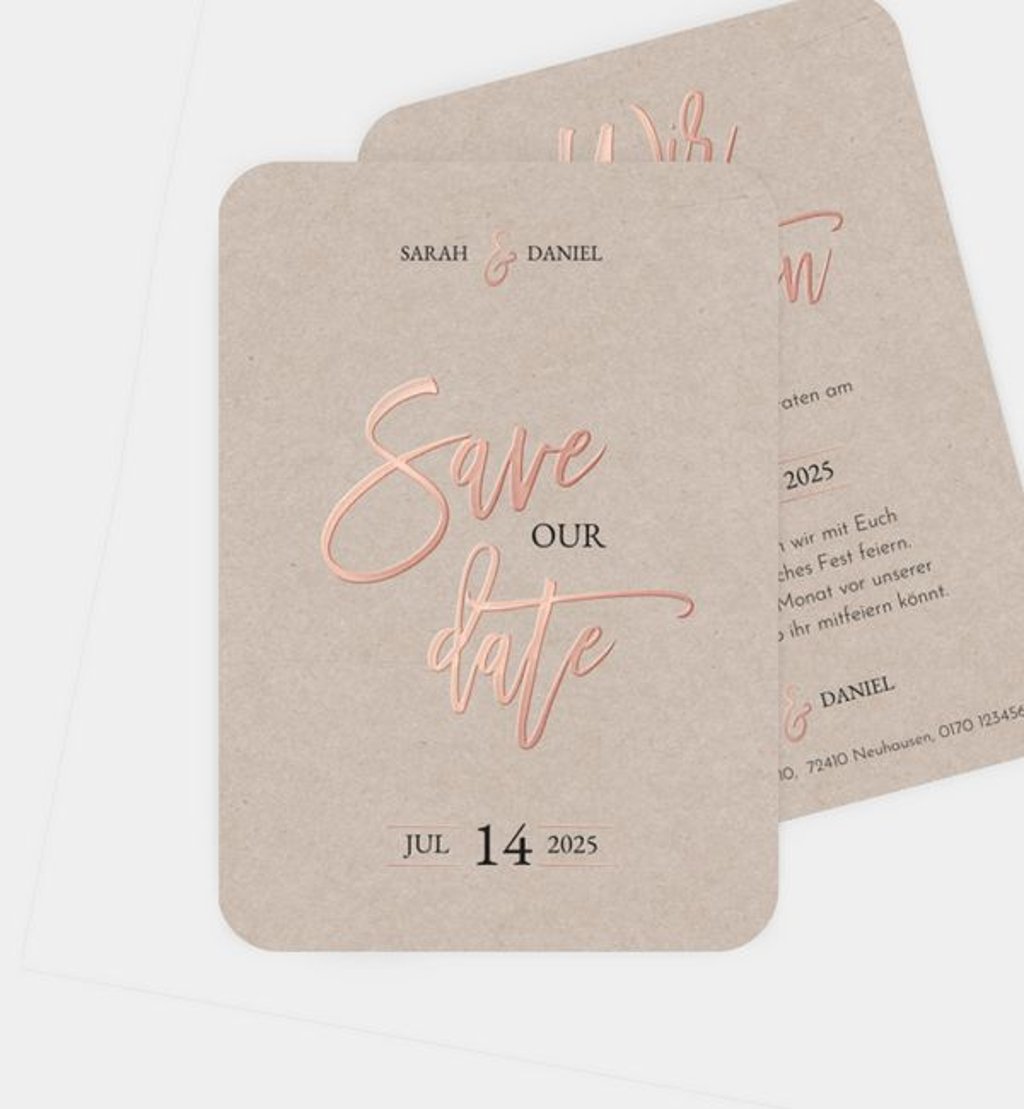 Save-the-Date-Karte Hochzeit Rosegold-Crafty
