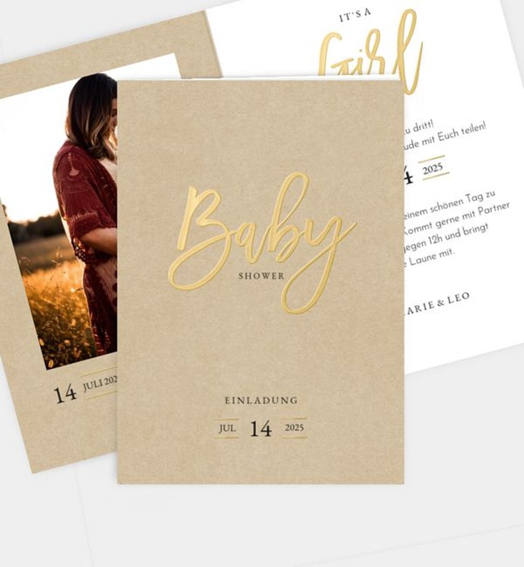 Einladungskarte Babyshower Gold-Crafty