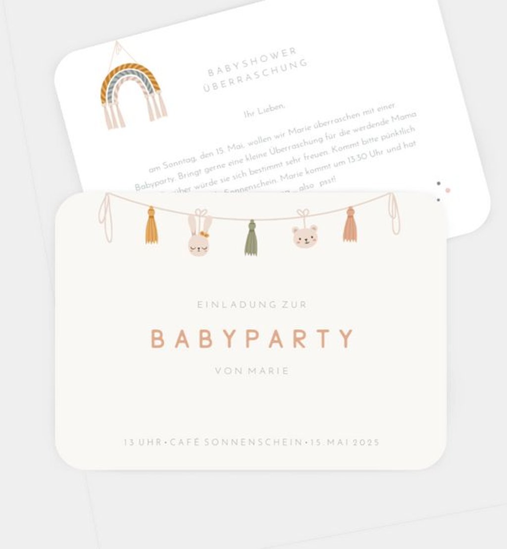 Einladungskarte Babyshower Boho Wimpel