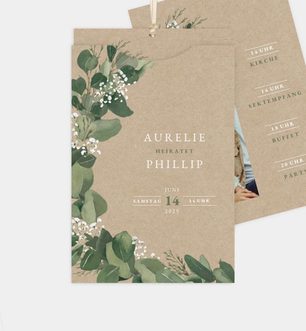 Einladungskarte Hochzeit Eucalyptus Wreath