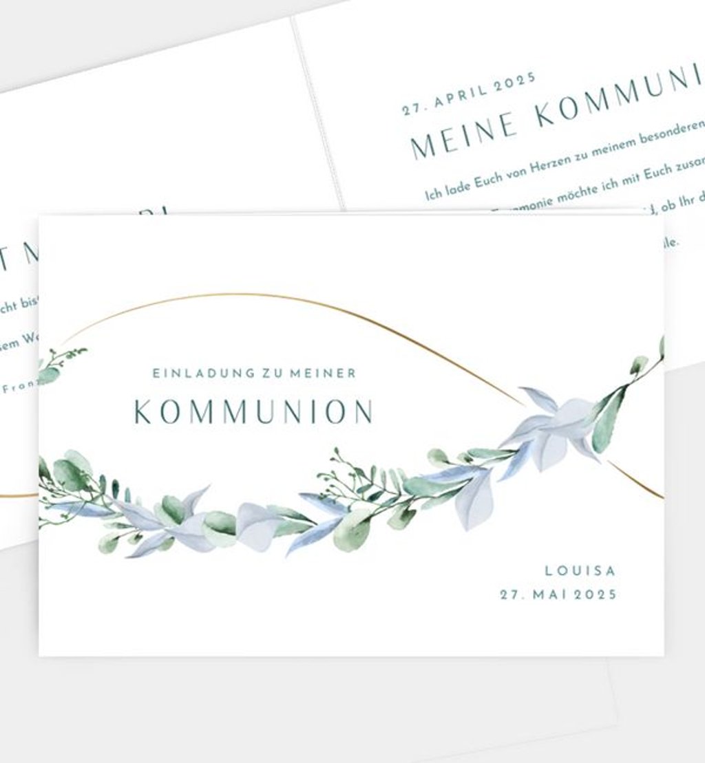 Einladungskarte Kommunion Blätterzeichen