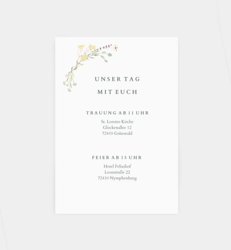 Einlegeblatt bedruckt Hochzeit Blütengarten