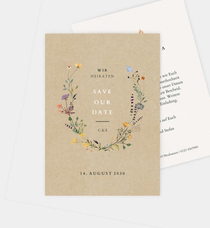 Save-The-Date Karte Hochzeit Blütengarten