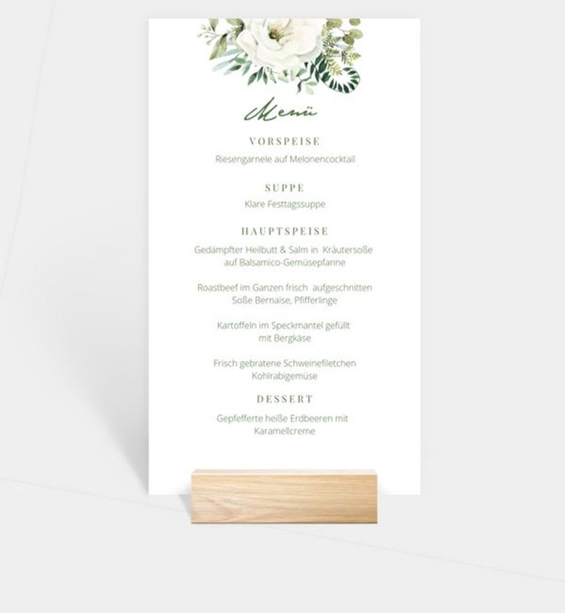 Menükarte Hochzeit Green Romance