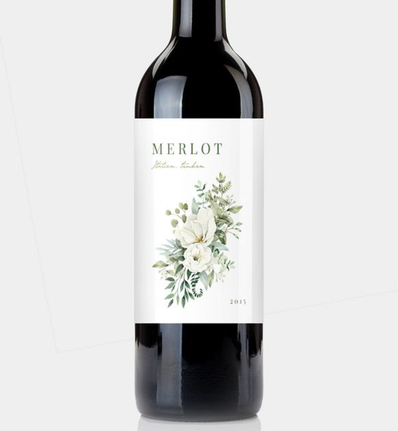 Flaschenetikett Hochzeit Green Romance