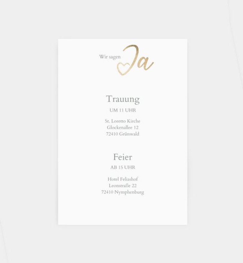 Einlegeblatt bedruckt Hochzeit Ja · Mitten ins Herz