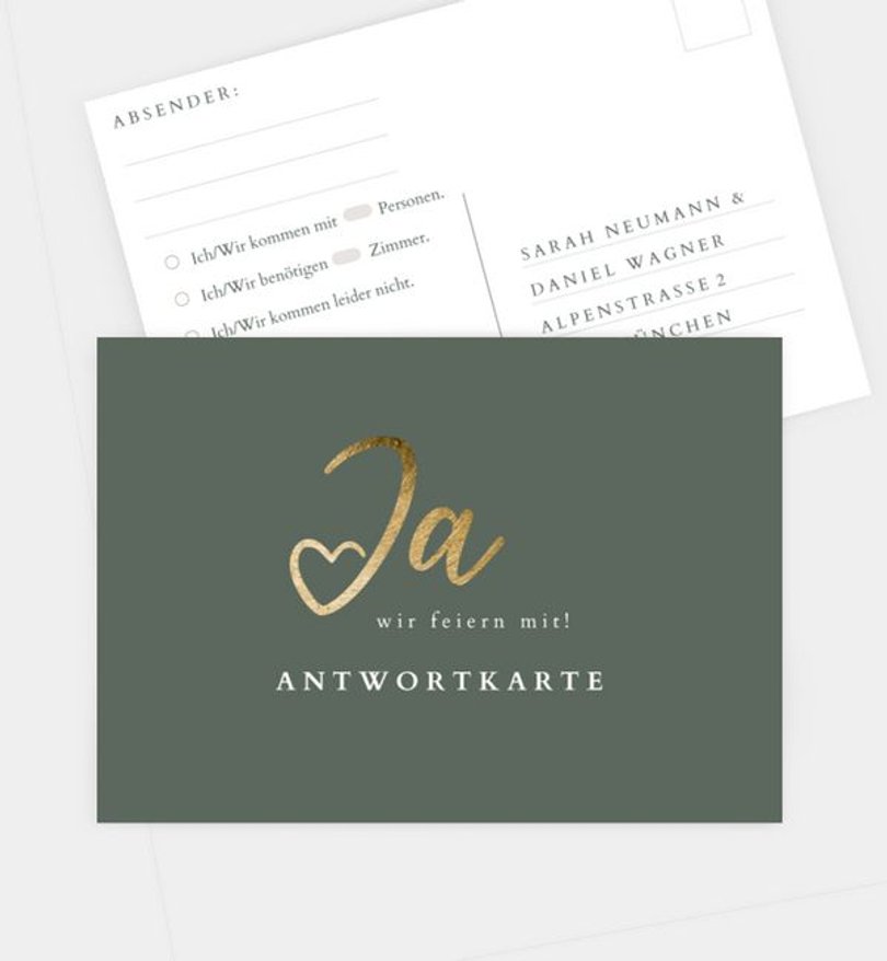 Antwortkarte Hochzeit Ja · Mitten ins Herz