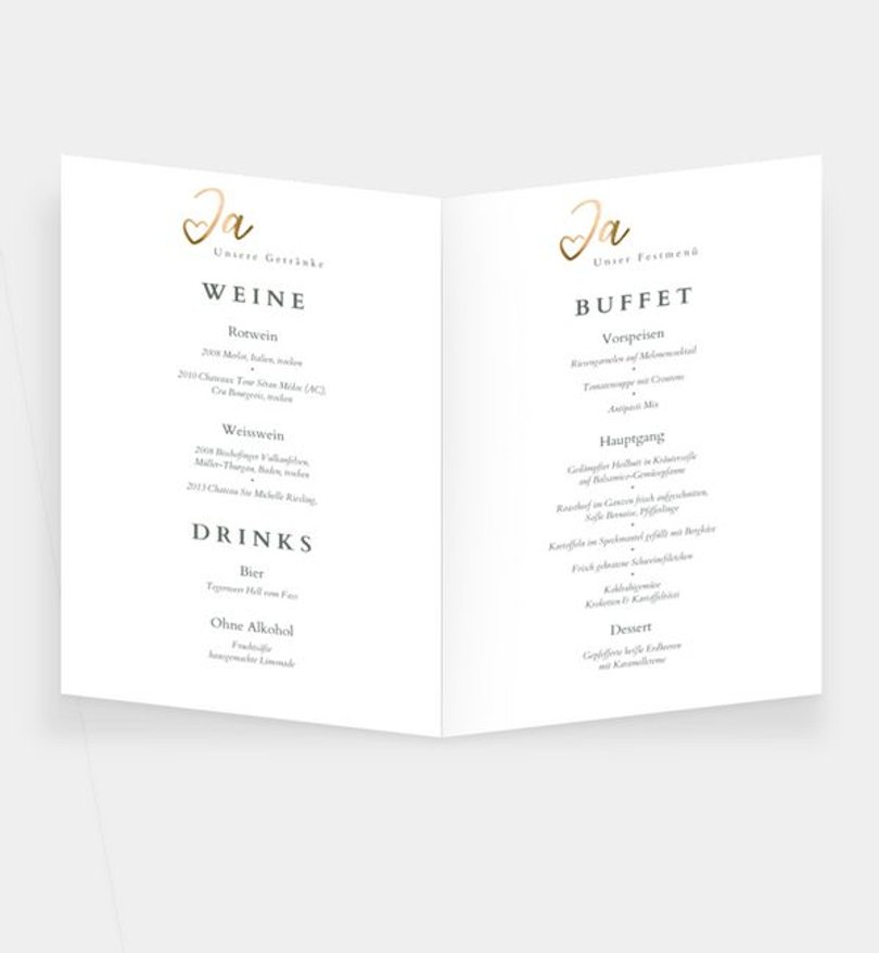 Einleger - Menükarte Hochzeit Ja · Mitten ins Herz