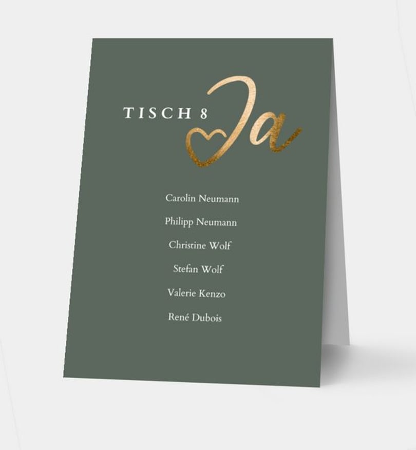 Gruppentischkarte Hochzeit Ja · Mitten ins Herz