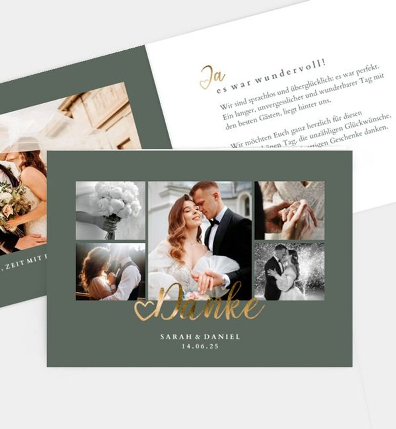 Dankeskarte Hochzeit Ja · Mitten ins Herz