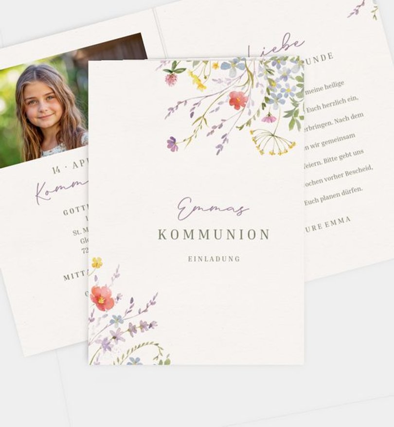 Einladungskarte Kommunion Wildflowers