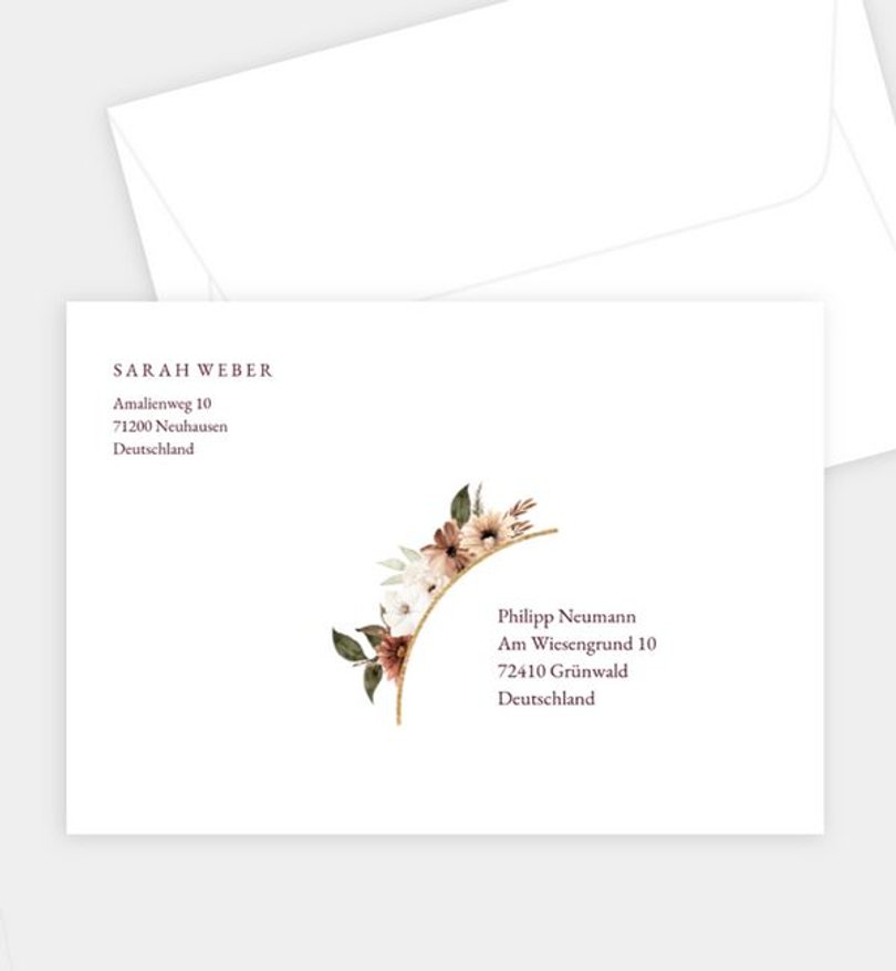 Briefumschlag Hochzeit Reddish Flower