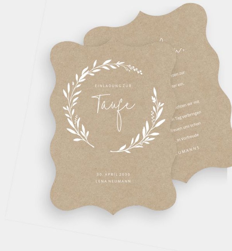 Einladungskarte Taufe Rustique Wreath