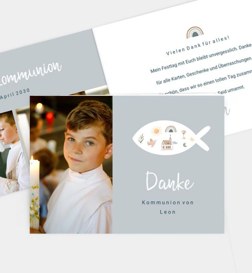 Dankeskarte Kommunion Fisch Silhouette