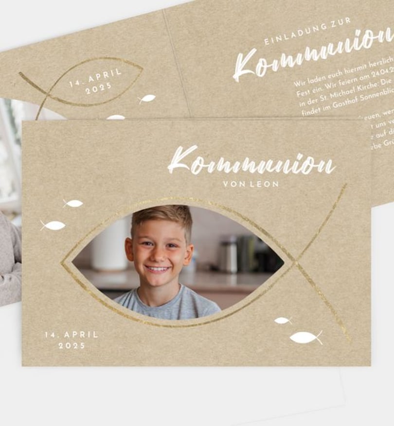 Einladungskarte Kommunion Fisch Slot