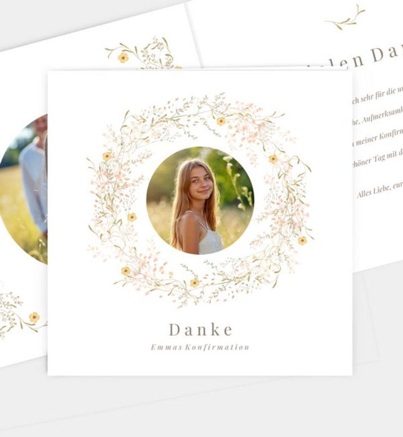 Dankeskarte Konfirmation Frühlingskranz
