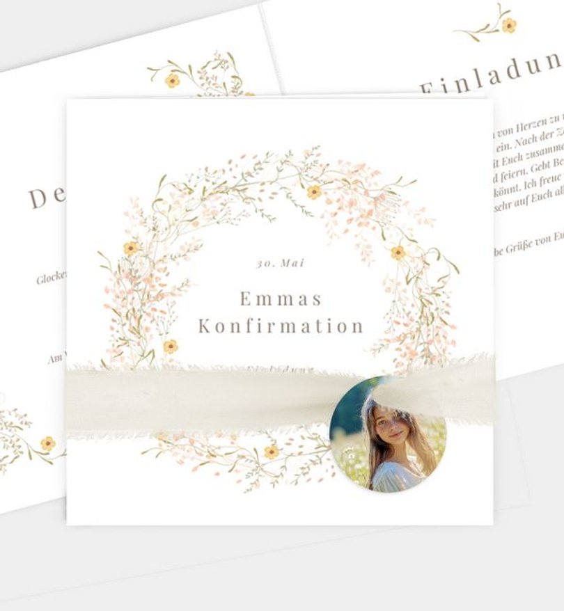 Einladungskarte Konfirmation Frühlingskranz