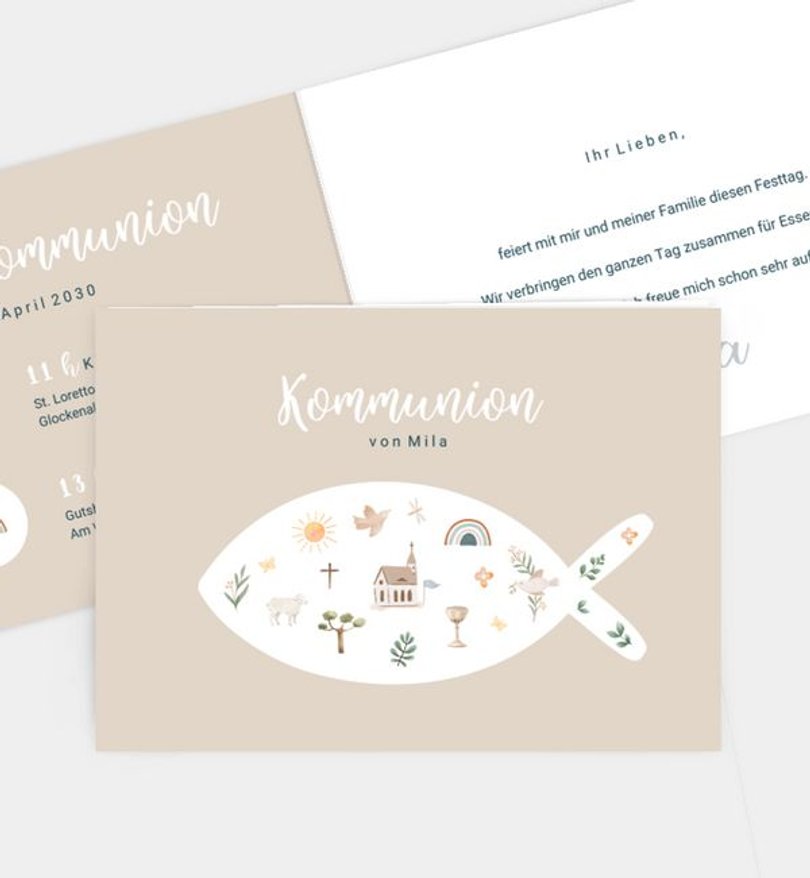Einladungskarte Kommunion Fisch Silhouette