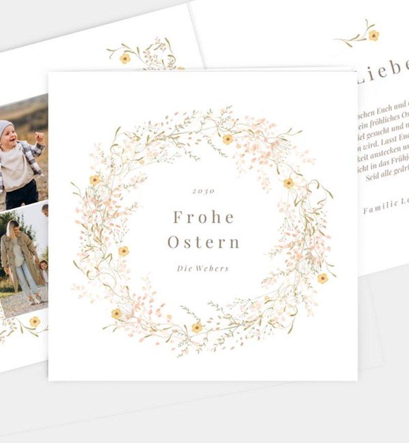 Grußkarte Ostern Blütenkranz