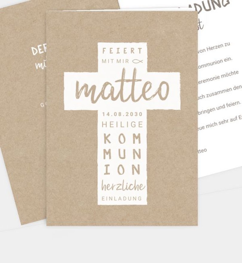 Einladungskarte Kommunion Typo Kreuz