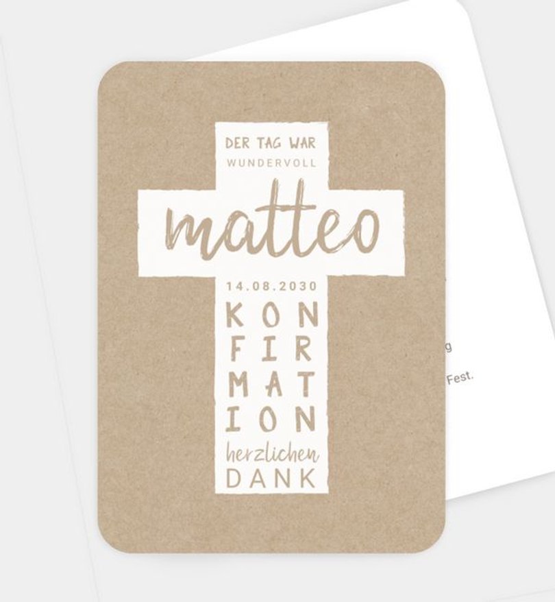 Dankeskarte Konfirmation Typo Kreuz