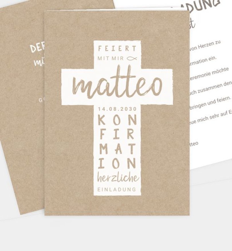 Einladungskarte Konfirmation Typo Kreuz