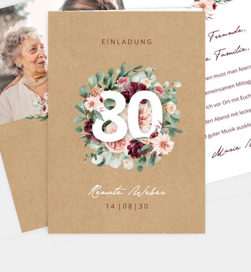 Einladungskarte Geburtstag Zahlbouquet