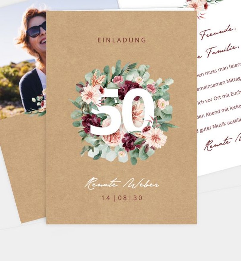 Einladungskarte Geburtstag Zahlbouquet