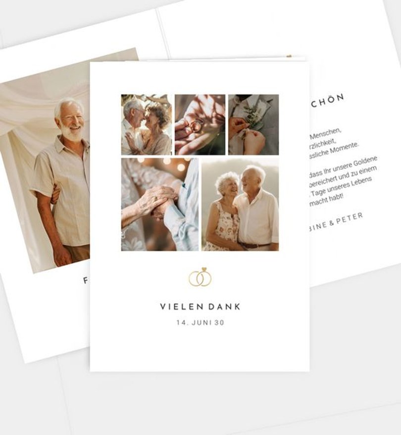 Dankeskarte Goldene-Hochzeit Unsere Ringe