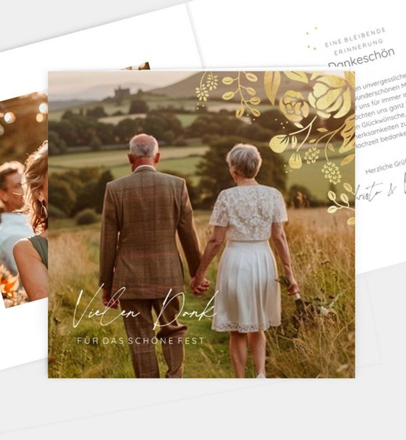 Dankeskarte Goldene-Hochzeit Shine and glow