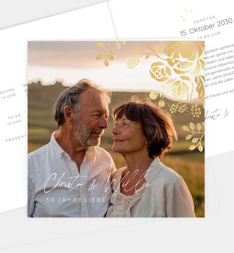 Einladungskarte Goldene-Hochzeit Shine and glow