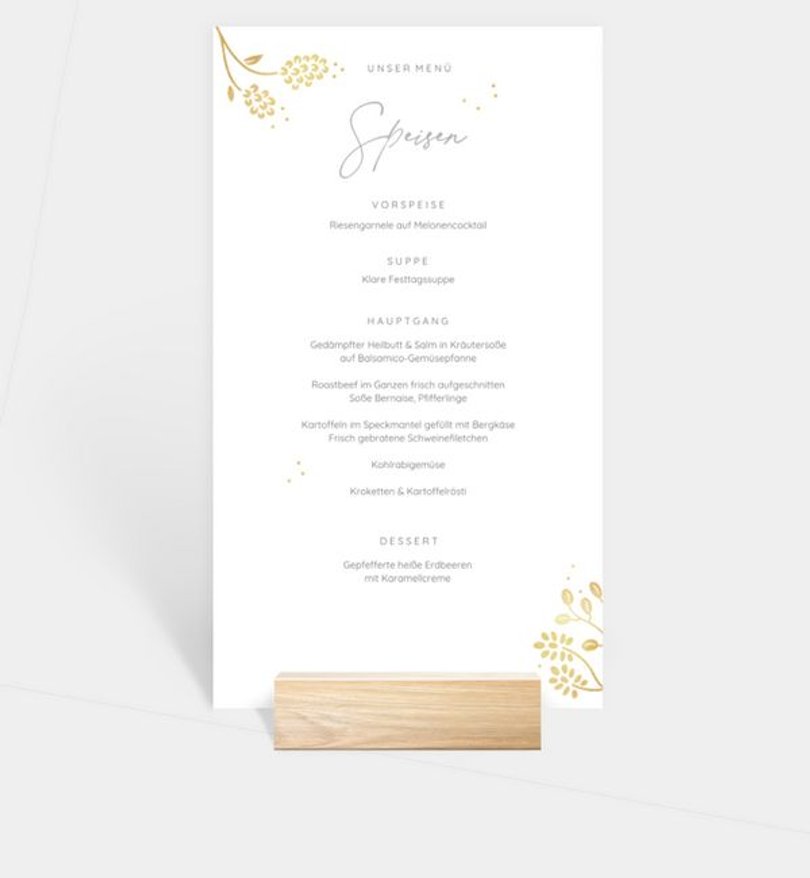 Menükarte Goldene Hochzeit Shine and glow