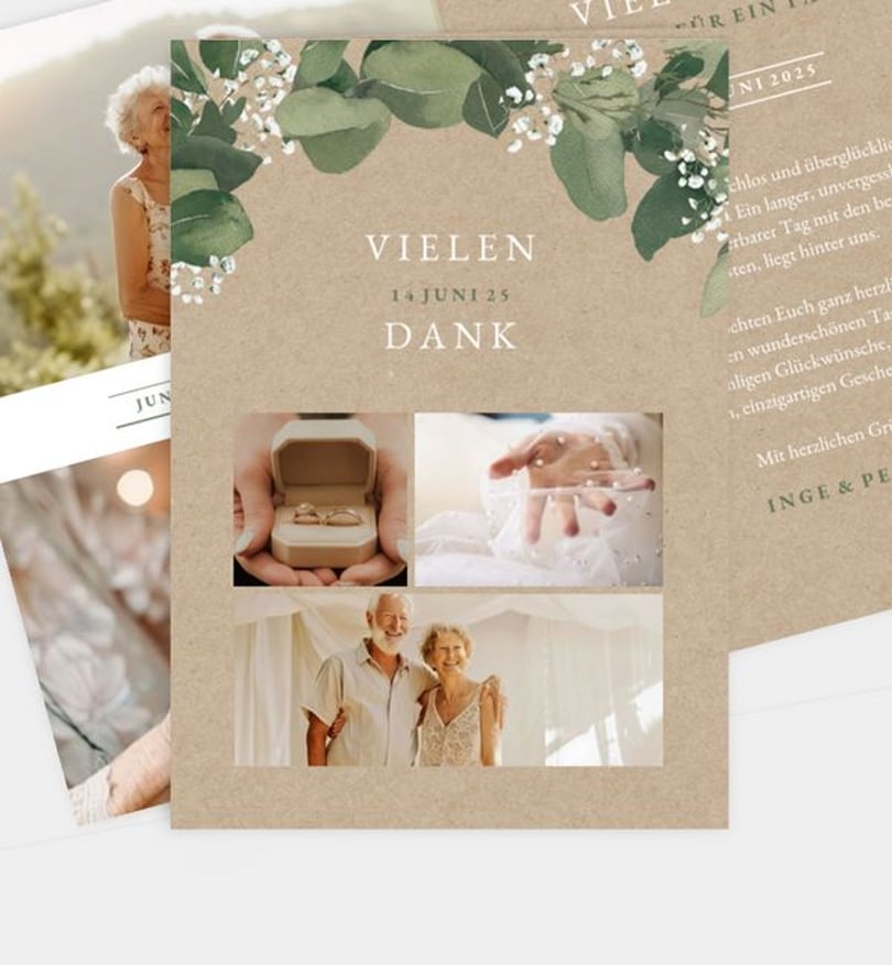 Dankeskarte Goldene-Hochzeit Eucalyptus Wreath