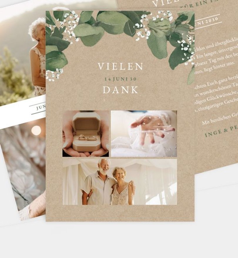 Dankeskarte Goldene-Hochzeit Eucalyptus Wreath