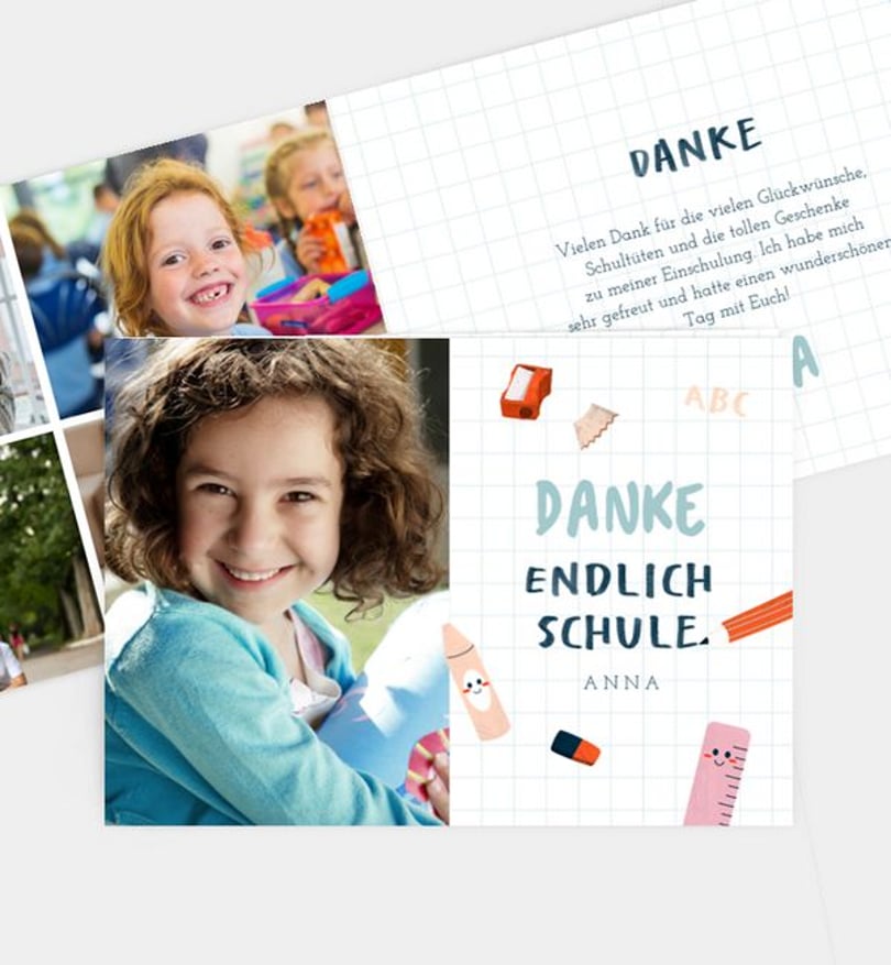 Dankeskarte Einschulung Schulzeug
