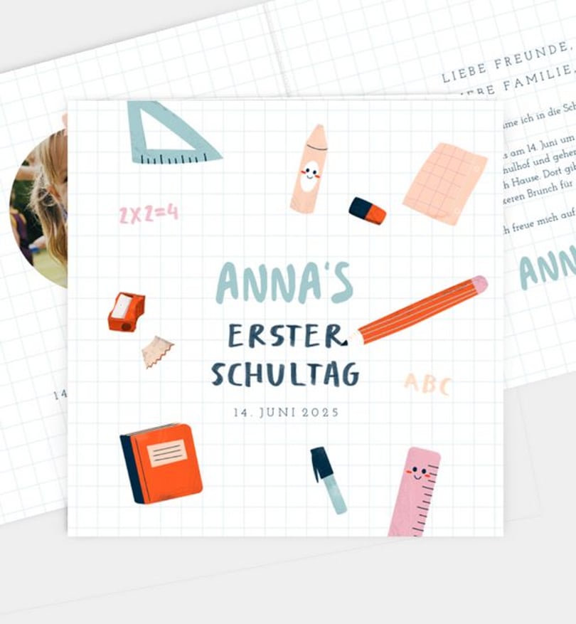 Einladungskarte Einschulung Schulzeug
