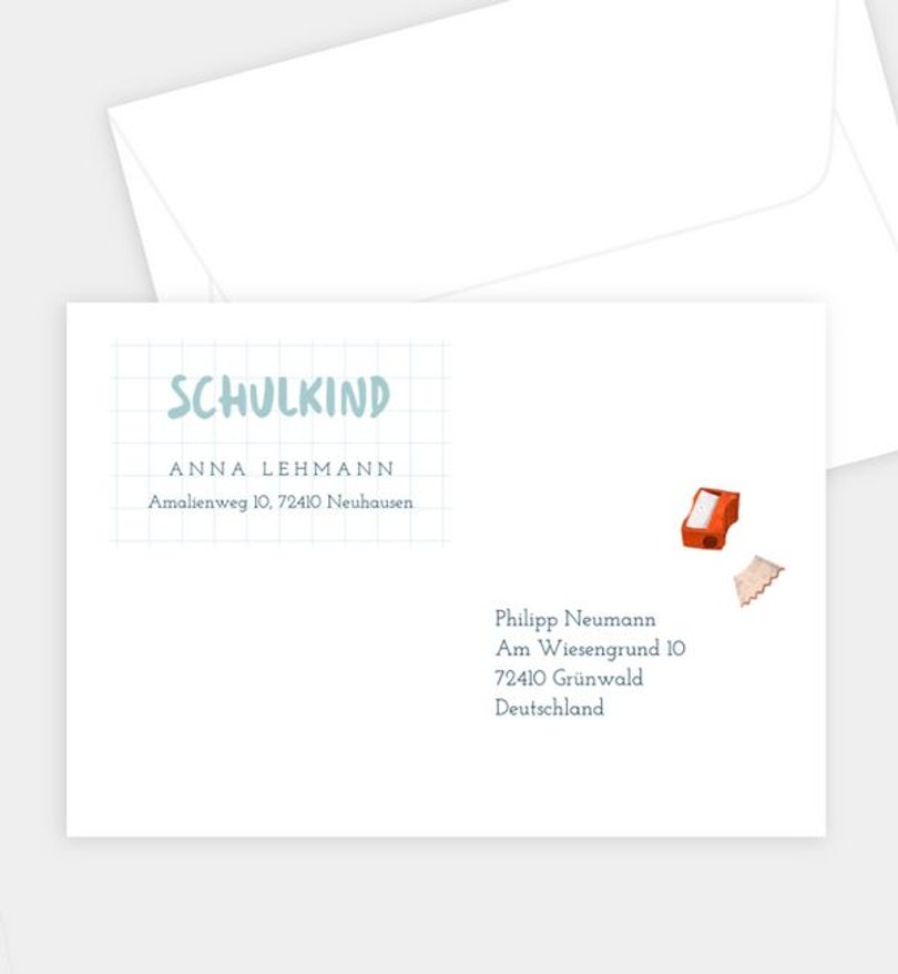 Briefumschlag Einschulung Schulzeug