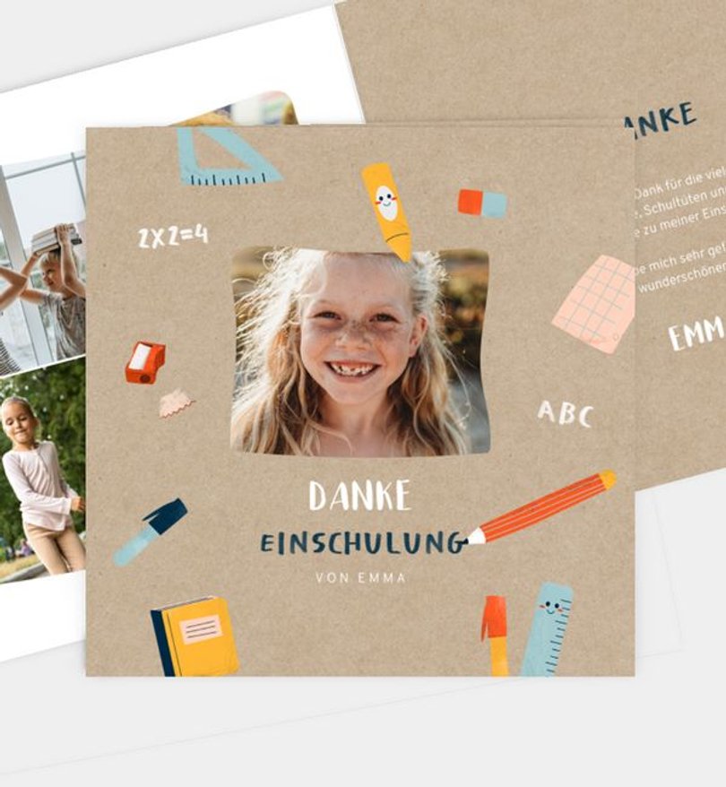 Dankeskarte Einschulung Buntes Mäppchen