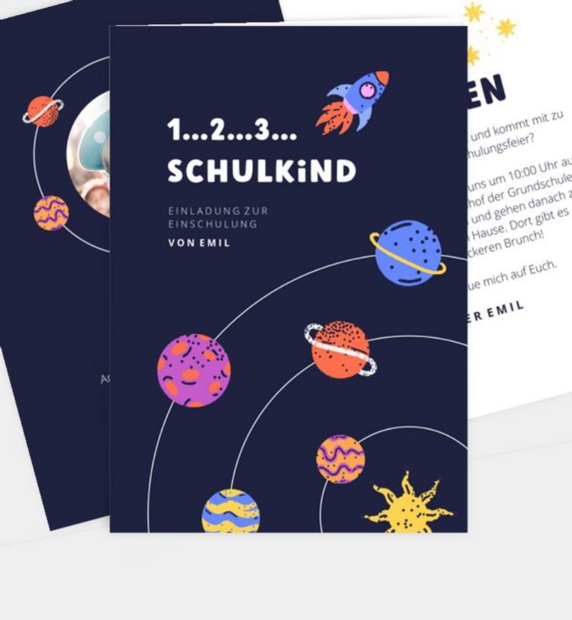 Einladungskarte Einschulung Universum