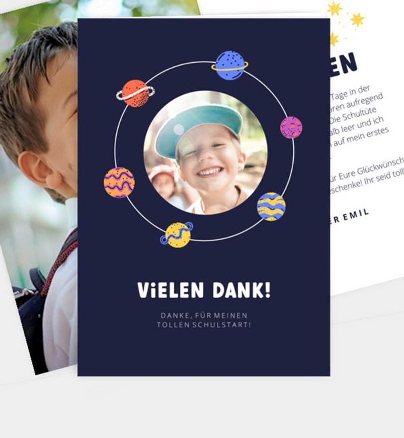 Dankeskarte Einschulung Universum
