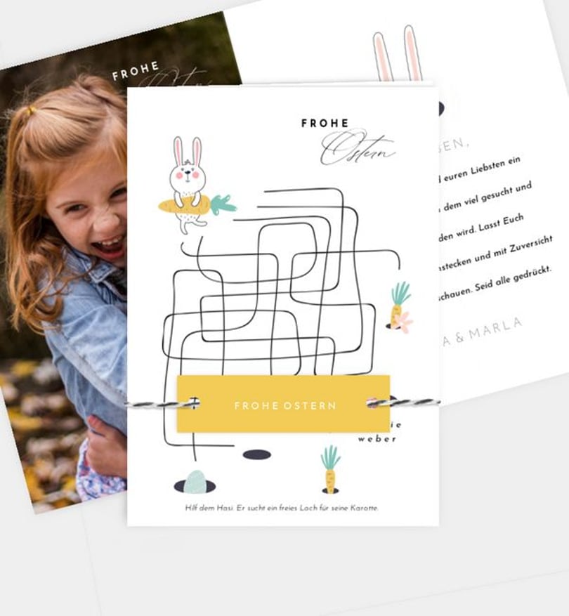 Grußkarte Ostern Los geht's! · Rätselkarte