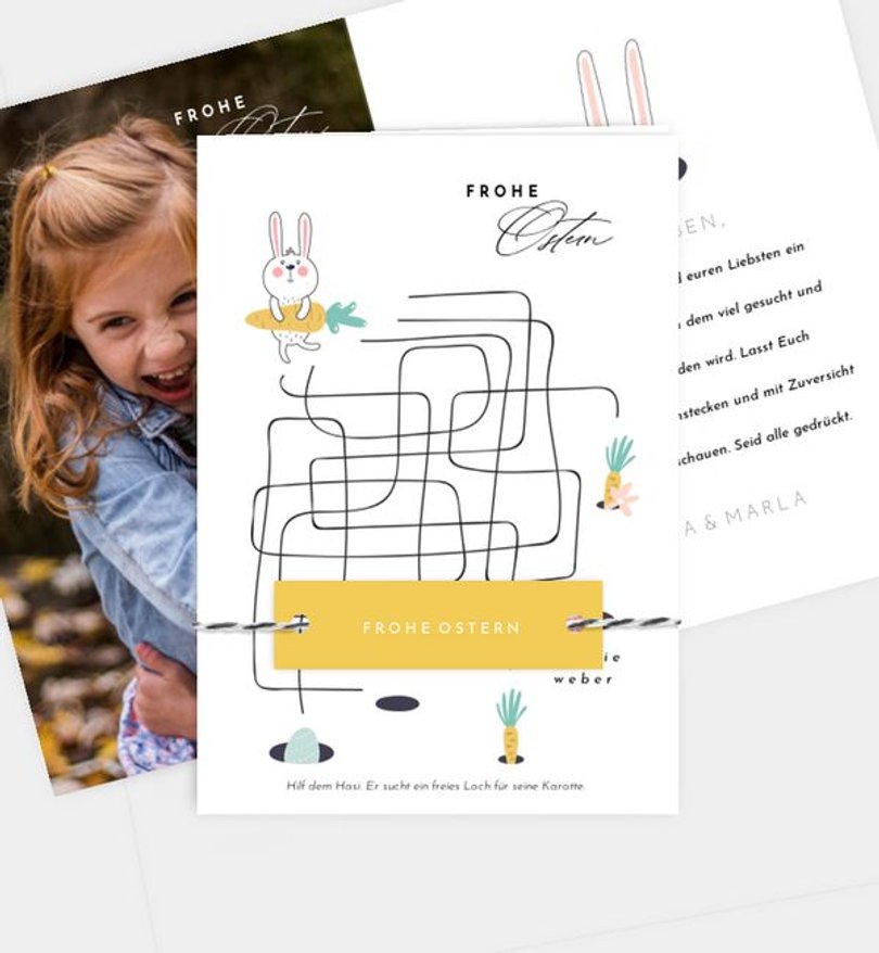 Grußkarte Ostern Los geht's! · Rätselkarte