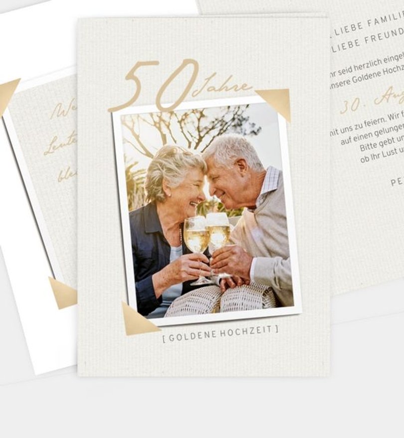 Einladungskarte Goldene-Hochzeit Fotoecken