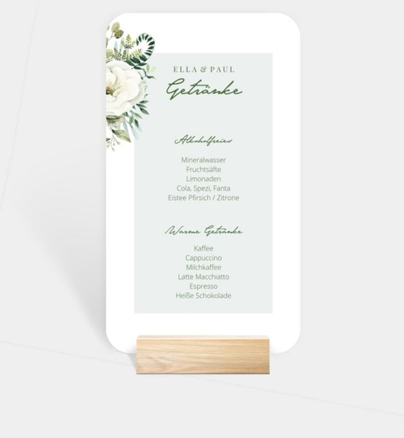 Getränkekarte hochzeit/silberhochzeit/getraenkekarte/occasion Green Romance