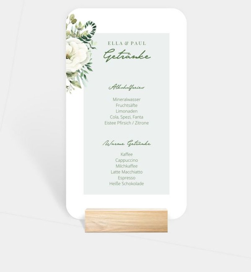 Getränkekarte Silberhochzeit Green Romance