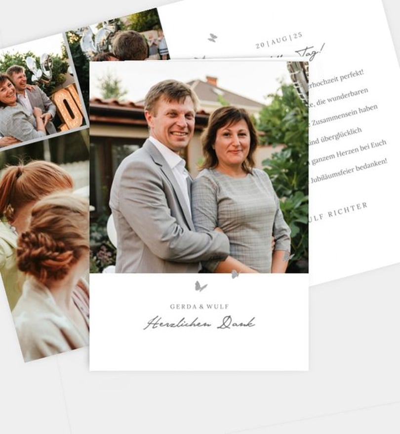 Dankeskarte Silberhochzeit Butterfly Heart