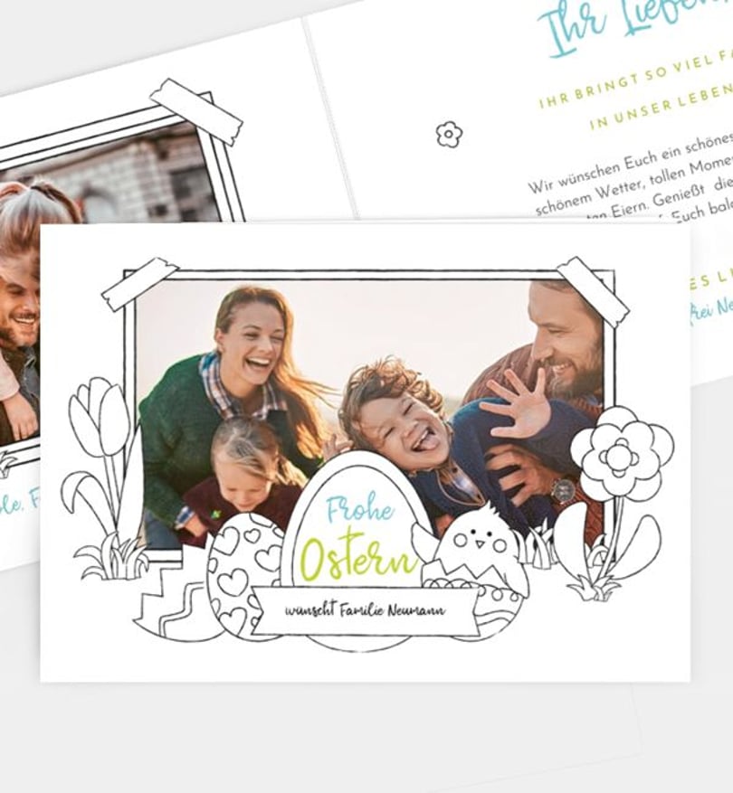 Grußkarte Ostern Küken & Co. • Ausmalkarte